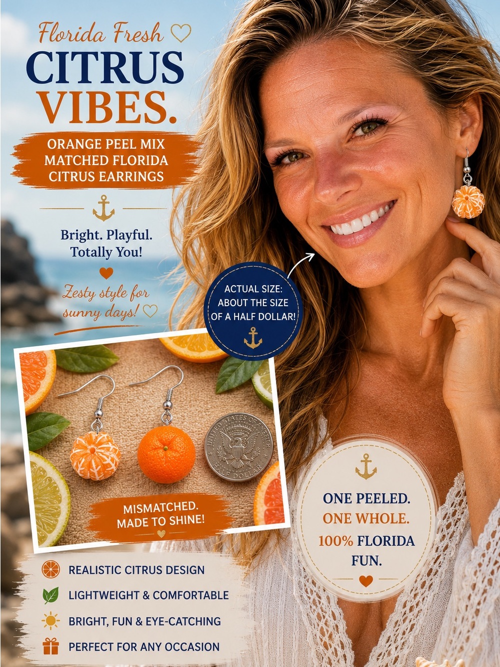 Vibrant Orange and Orange Peel Citrus Earrings